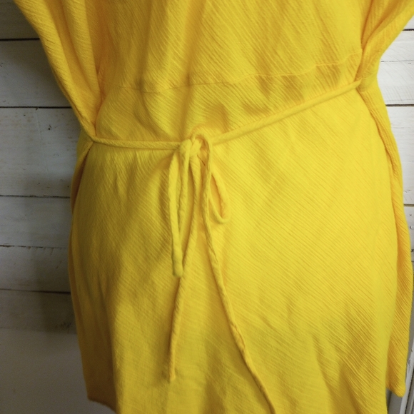 Ashley Stewart 1X Yellow Cotton Boho Tunic Top V-Neck Short Sleeve Blouse - Picture 8 of 13